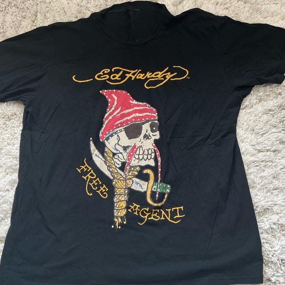 Ed Hardy Free Agent Black Skull s/s T shirt with rhinestones - Picture 1 of 13